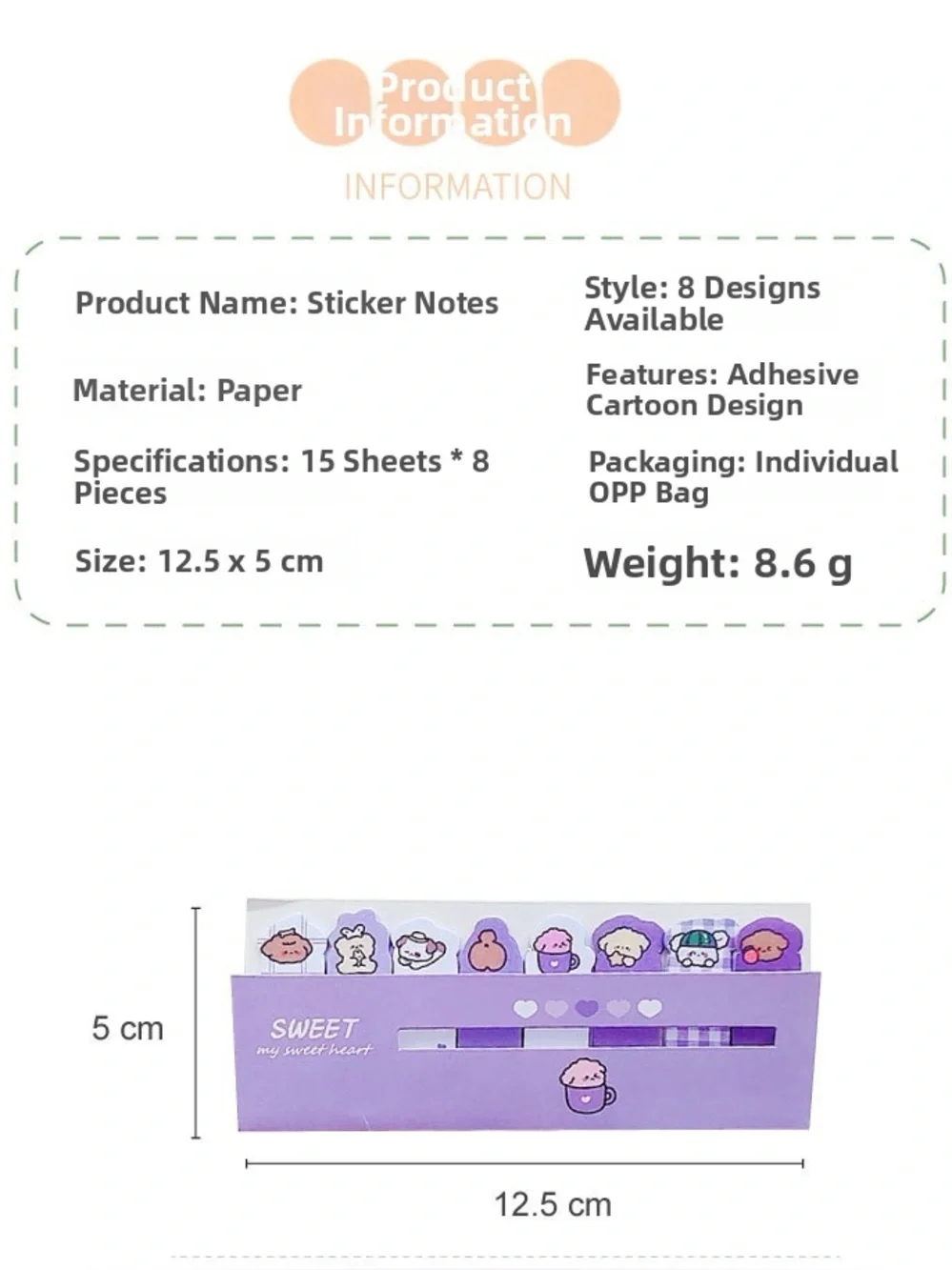 8 Cartoon Sticky Note Tab Set